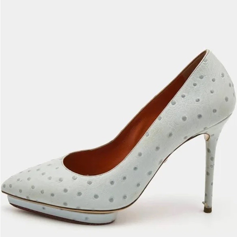 Vero Cuoio Charlotte Olympia - Embossed Ostrich Leather Debbie Pumps size 39.5 9